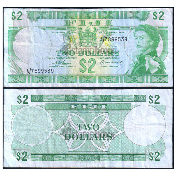 FIJI 2 DOLLARS 1974 P-72b USED GRADE