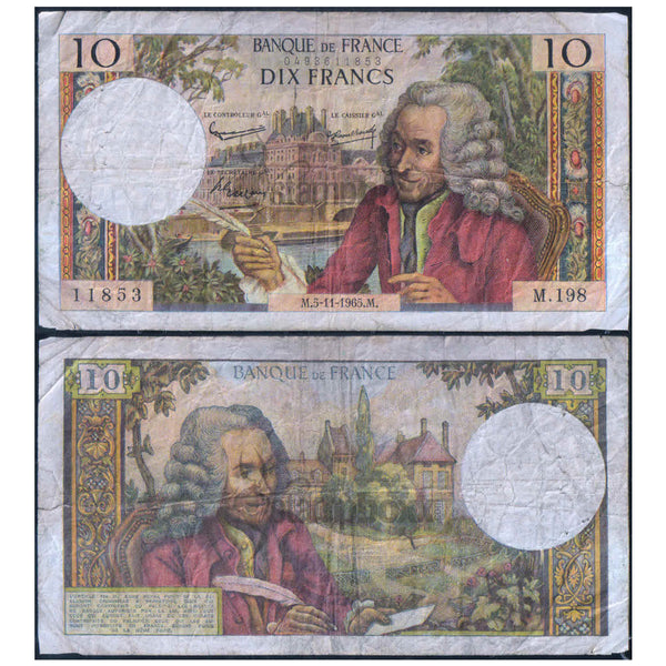 FRANCE 10 FRANCS 1963-73 P-147 USED GRADE