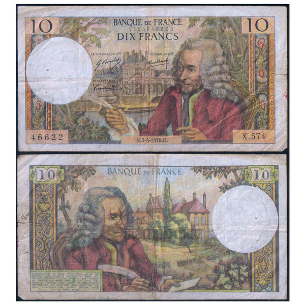 FRANCE 10 FRANCS 1963-73 P-147 USED GRADE