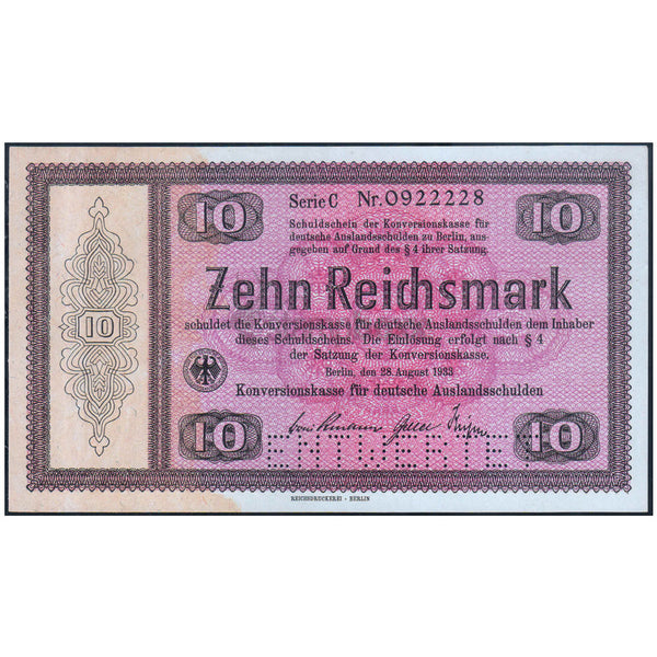 GERMANY 10 REICHMARKS 1933 P-200 UNC SPECIMEN