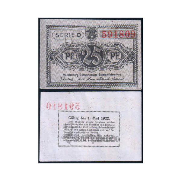 GERMANY NOTEGELT 2 x 25 MARKS 2 NOTES XF SMALL NOTES