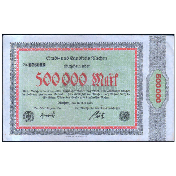 GERMANY NOTEGELT 500000 MARKS 1923 XF GRADE - LARGE SIZE
