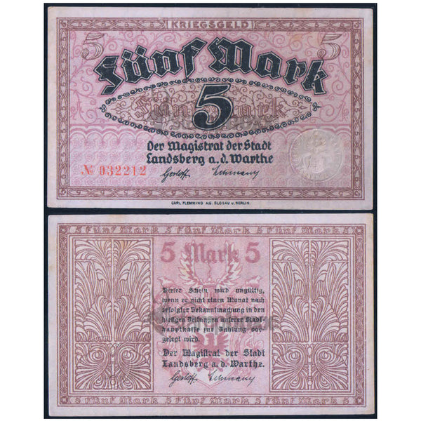 GERMANY NOTEGELT 5 & 10 MARKS PAIR OF 2 NOTES XF+
