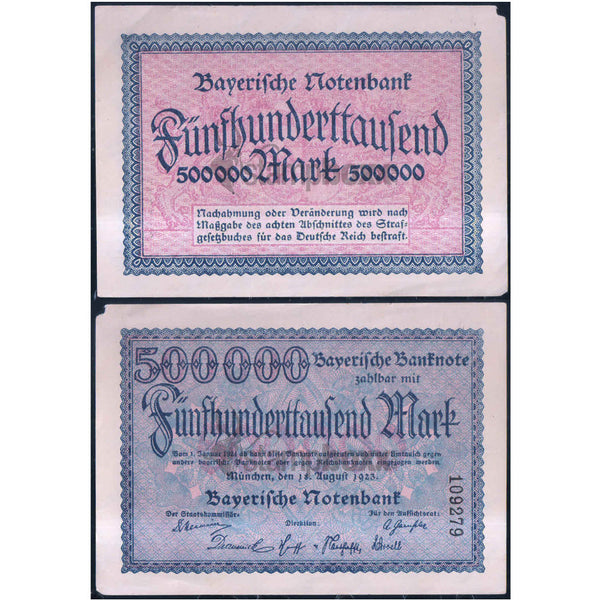 GERMANY NOTEGELT 500000 & 5000000 MARKS 2 NOTES XF