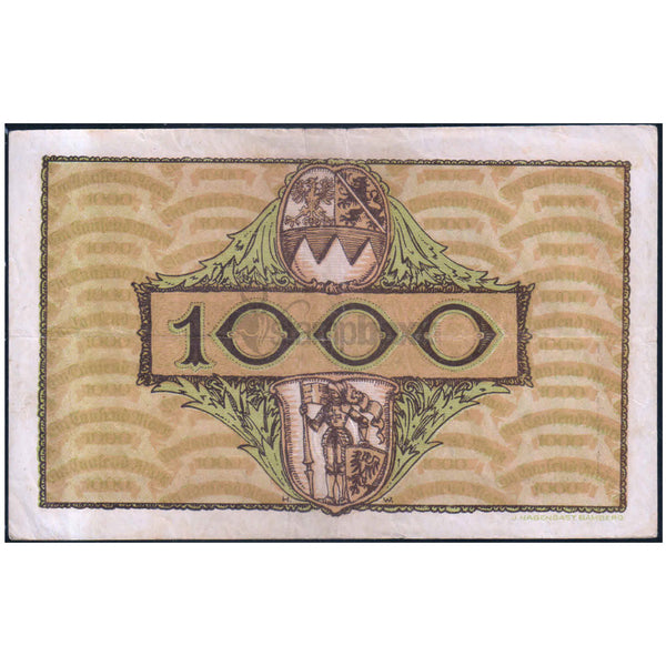 GERMANY - BAMBERG 1000 MARKS 1922 USED - LARGE SIZE