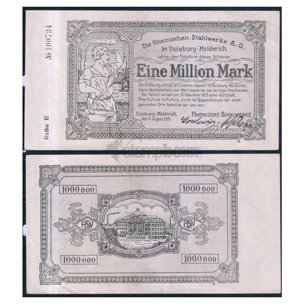 GERMANY NOTEGELT 1000000 (1 MILLION) MARKS 1923 USED - LARGE SIZE