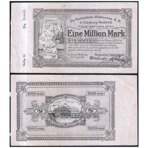 GERMANY NOTEGELT 1000000 (1 MILLION) MARKS 1923 USED - LARGE SIZE