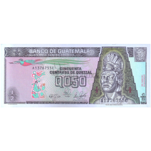 GUATEMALA ½ QUELZALES 1989 P-72 UNC