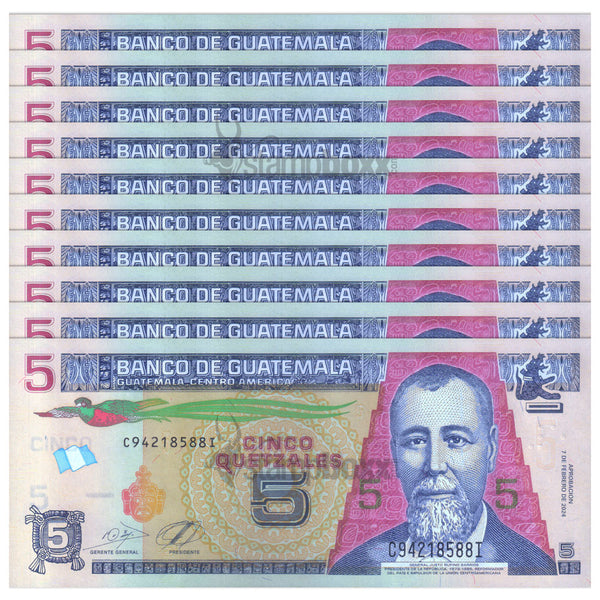 GUATEMALA 5 QUETZALE 2024 P-122A UNC x10Pcs