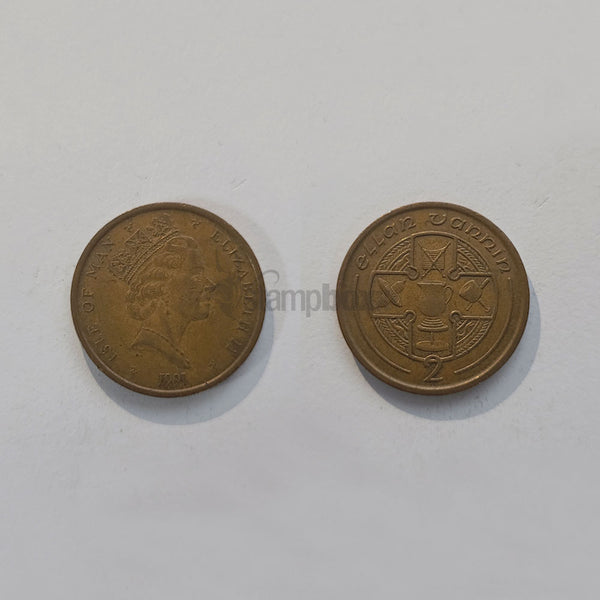 ISLE OF MAN 2 PENCE 1988-1995 KM#208 VF GRADE