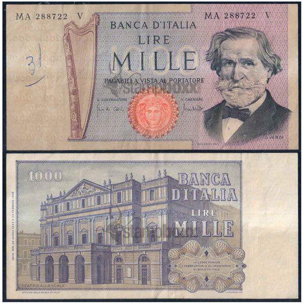 ITALY 1000 LIRE 1969-81 P-101 USED GRADE