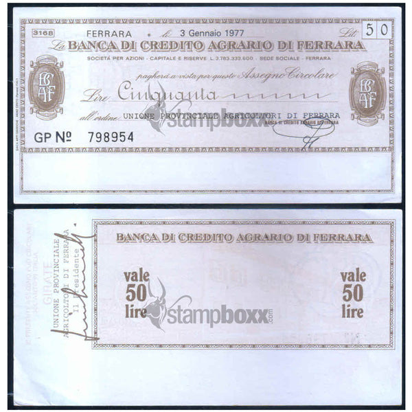 ITALY 6 DIFFERENT CHEQUES XF GRADE