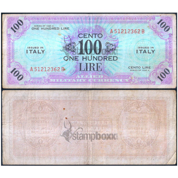 ITALY MILITARY ISSUE 100 LIRE 1943 P-M15 USED GRADE