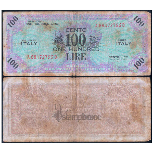 ITALY MILITARY ISSUE 100 LIRE 1943 P-M15 USED GRADE