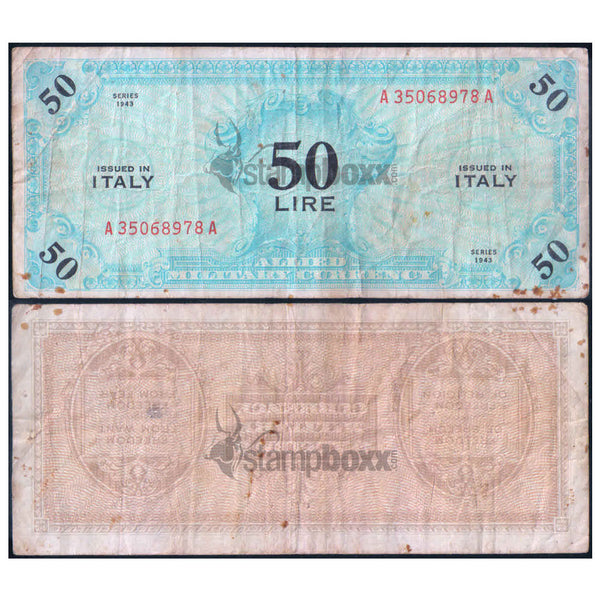 ITALY MILITARY ISSUE 50 LIRE 1943 P-M14 USED GRADE