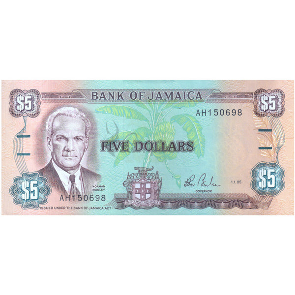JAMAICA 5 DOLLARS 1985 P-70a UNC