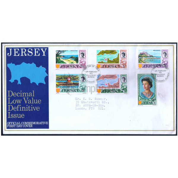 JERSEY DECIMAL LOW VALUE DEFINITIVES 1971 v6 FDC