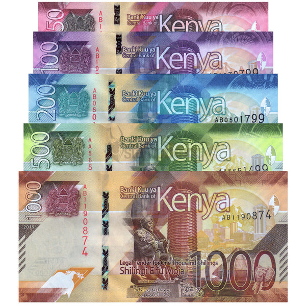 KENYA 50-100-200-500-1000 SHILLINGS 2019 FULL SET UNC
