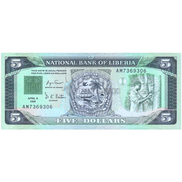 LIBERIA 5 DOLLARS 1991 P-20 UNC