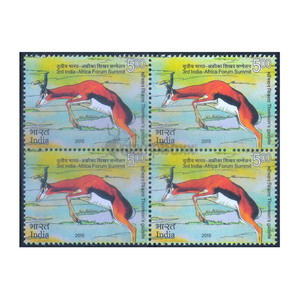 INDIA AFRICA SUMMIT - THOMSSON'S GAZELLE 2015 BLOCK OF 4 MNH