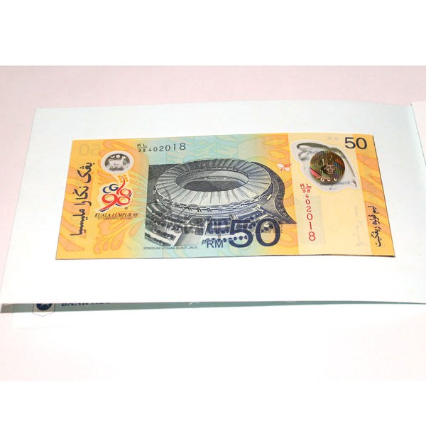 MALAYSIA 50 RINGGIT 1998 P-45 UNC POLYMER WITH FOLDER