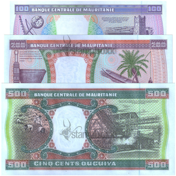 MAURITANIA 100-200-500 OUGUIYA 2002 P-4k, 5j & 6i 3x UNC