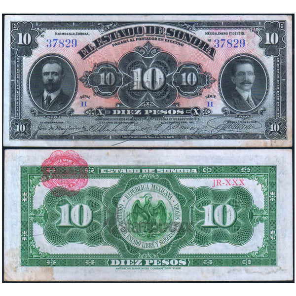 MEXICO (SONORA) 10 PESOS 1915 P-S1073 USED - RARE