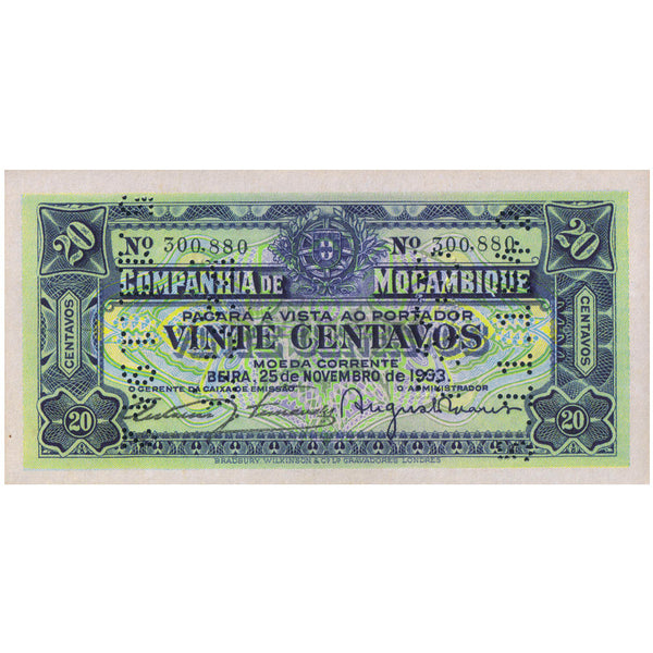 MOZAMBIQUE COMPANHIA DE 20 CENTAVOS 1933 P-R29 UNC