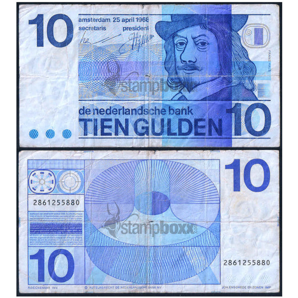 NETHERLANDS 10 GULDEN 1968 P-91 USED GRADE