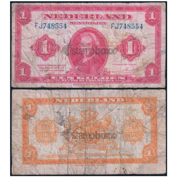 NETHERLANDS 1 GULDEN 1943 P-64 USED GRADE