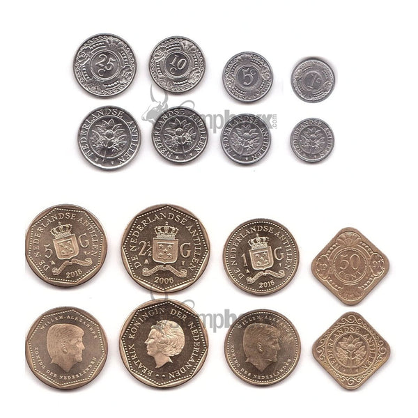 NETHERLANDS ANTILLES 1-5-10-25-50 CENTS & 1-2½-5 GULDEN 1990-2022 UNC