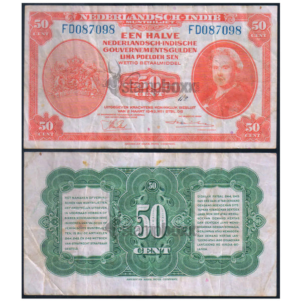 NETHERLANDS INDIES 50 CENTS 1943 P-110 USED GRADE
