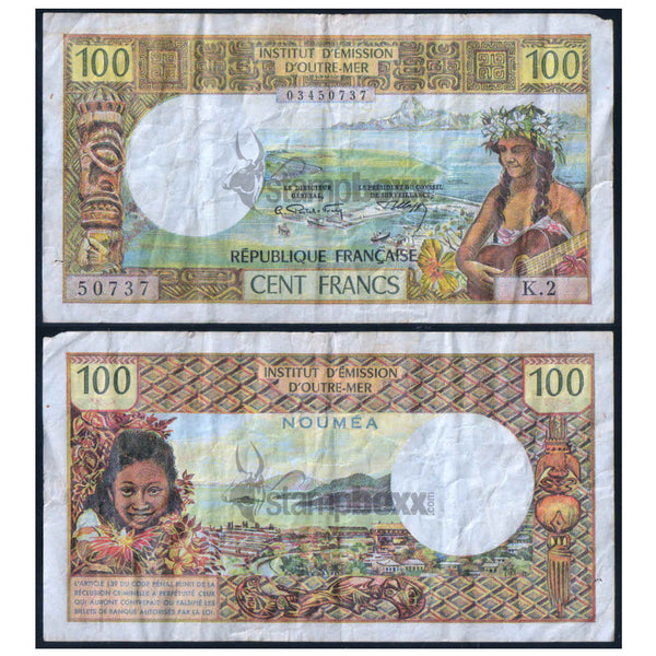 NEW CALEDONIA 100 FRANCS 1971-1977 P-63 USED GRADE