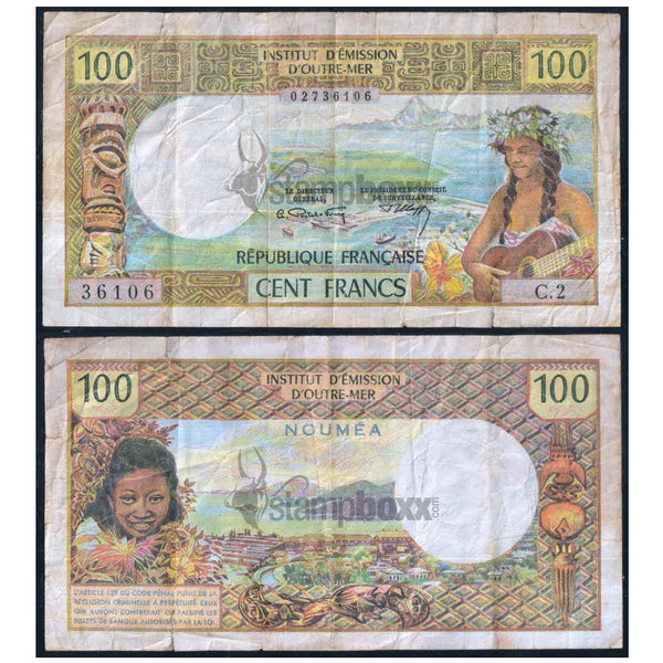 NEW CALEDONIA 100 FRANCS 1971-1977 P-63 USED GRADE