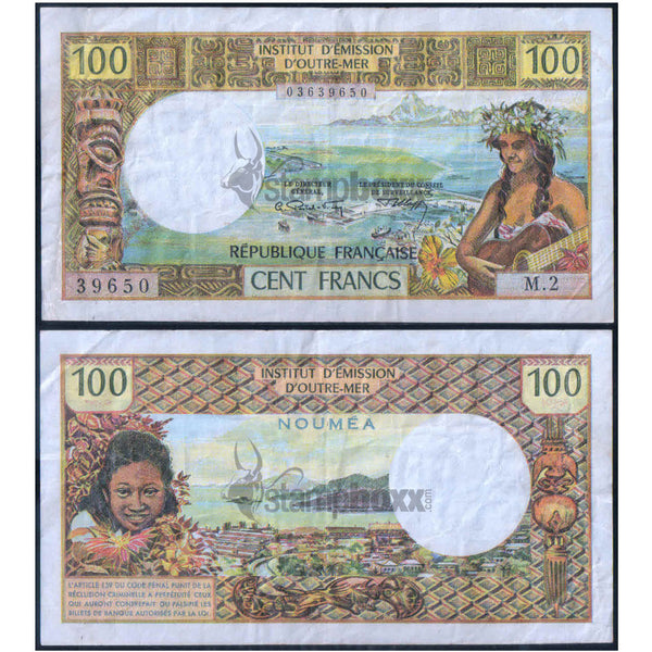 NEW CALEDONIA 100 FRANCS 1971-1977 P-63 USED GRADE