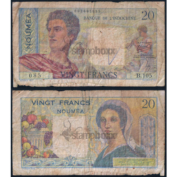 NEW CALEDONIA 20 FRANCS 1951-1963 P-50a USED GRADE