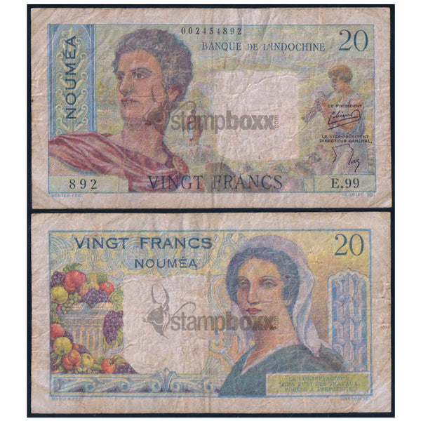 NEW CALEDONIA 20 FRANCS 1951-1963 P-50a USED GRADE