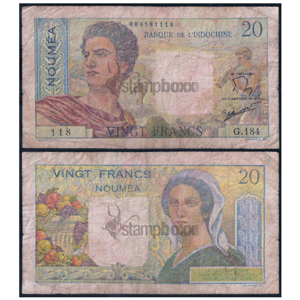 NEW CALEDONIA 20 FRANCS 1951-1963 P-50a USED GRADE