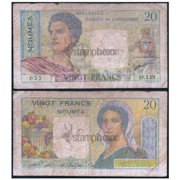 NEW CALEDONIA 20 FRANCS 1951-1963 P-50a USED GRADE