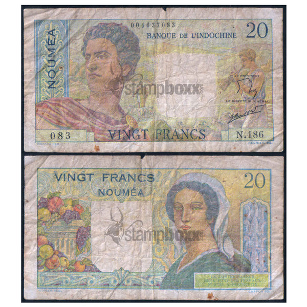 NEW CALEDONIA 20 FRANCS 1951-1963 P-50a USED GRADE
