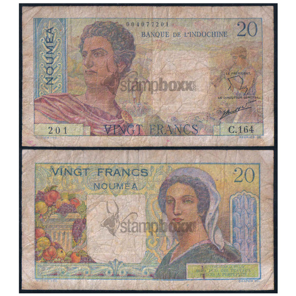 NEW CALEDONIA 20 FRANCS 1951-1963 P-50a USED GRADE