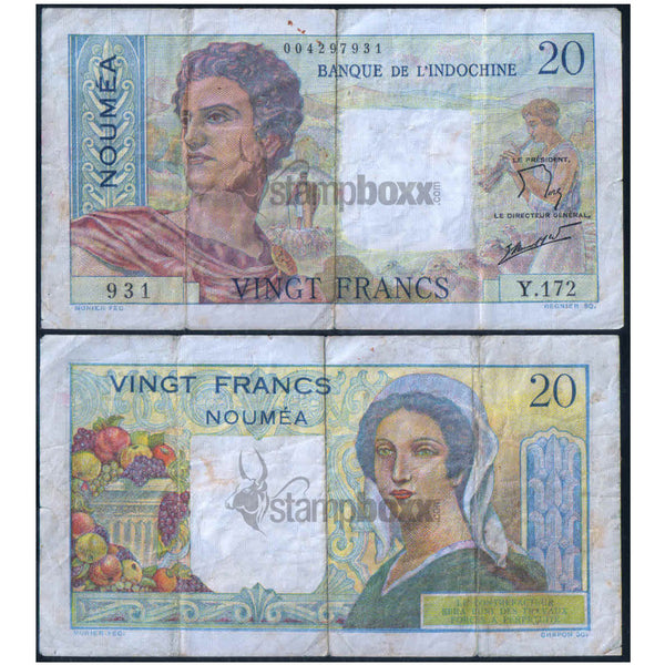 NEW CALEDONIA 20 FRANCS 1951-1963 P-50a USED GRADE