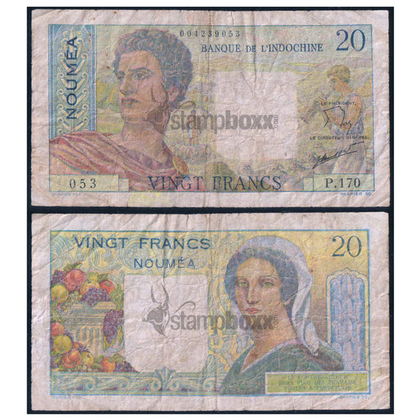 NEW CALEDONIA 20 FRANCS 1951-1963 P-50a USED GRADE