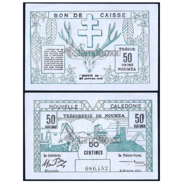 NEW CALEDONIA 50 CENTIMES FRANCS 1943 P-53 VF GRADE