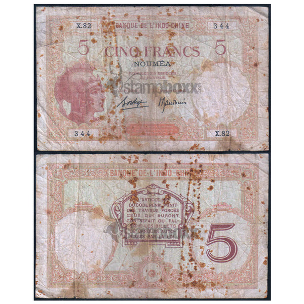 NEW CALEDONIA 5 FRANCS 1926 P-36b(2) USED GRADE