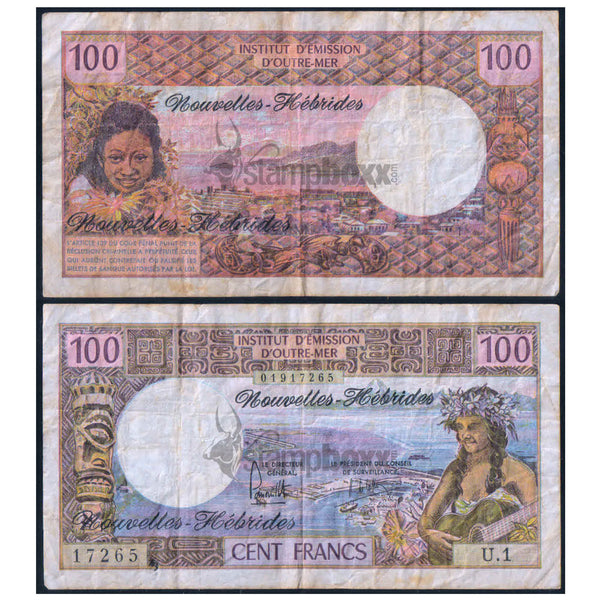 NEW HEBRIDES 100 FRANCS 1970-77 P-18 USED GRADE
