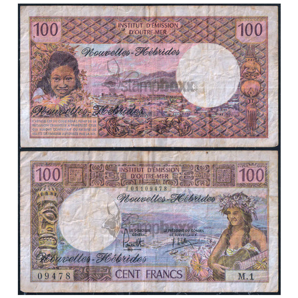 NEW HEBRIDES 100 FRANCS 1970-77 P-18 USED GRADE