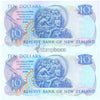 NEW ZEALAND 10 DOLLARS 1990 P-176 UNCUT OF 2 UNC