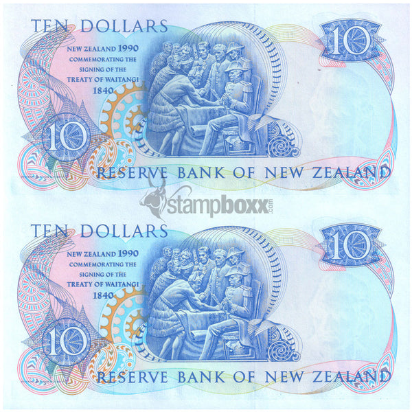 NEW ZEALAND 10 DOLLARS 1990 P-176 UNCUT OF 2 UNC