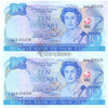 NEW ZEALAND 10 DOLLARS 1990 P-176 UNCUT OF 2 UNC